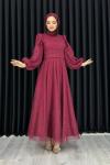 Ella Tesettür Simli Abiye Bordo