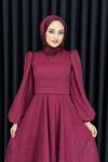 Ella Tesettür Simli Abiye Bordo