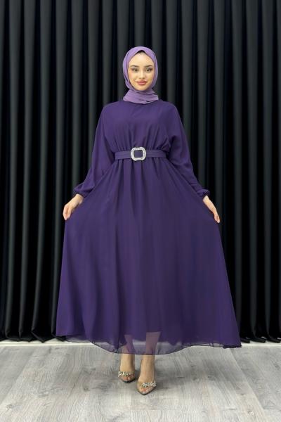 Betül Şifon Elbise Tesettür Mor