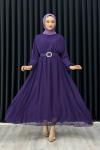 Betül Şifon Elbise Tesettür Mor