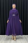 Betül Şifon Elbise Tesettür Mor
