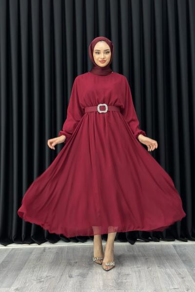 Betül Şifon Elbise Tesettür Bordo