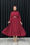 Betül Şifon Elbise Tesettür Bordo
