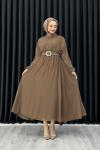 Betül Şifon Elbise Tesettür Sütlü Kahve
