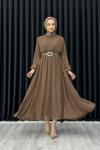 Betül Şifon Elbise Tesettür Sütlü Kahve