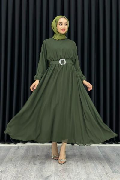 Betül Şifon Elbise Tesettür Haki