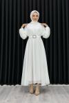 Betül Şifon Elbise Tesettür Beyaz