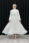 Betül Şifon Elbise Tesettür Beyaz
