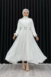 Betül Şifon Elbise Tesettür Beyaz
