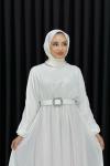 Betül Şifon Elbise Tesettür Beyaz