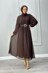 Betül Şifon Elbise Tesettür Acı Kahve