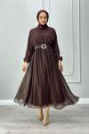 Betül Şifon Elbise Tesettür Acı Kahve