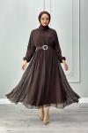 Betül Şifon Elbise Tesettür Acı Kahve