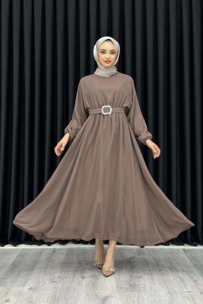 Betül Şifon Elbise Tesettür Vizon