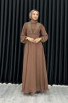 Funda Önü Taşlı Şifon Abiye Tesettür Kahverengi