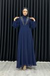 Funda Önü Taşlı Şifon Abiye Tesettür Lacivert