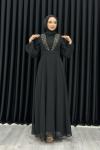 Funda Önü Taşlı Şifon Abiye Tesettür Siyah