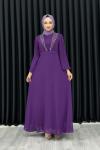 Funda Önü Taşlı Şifon Abiye Tesettür Mor