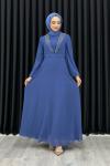 Funda Önü Taşlı Şifon Abiye Tesettür Mavi