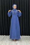 Funda Önü Taşlı Şifon Abiye Tesettür Mavi