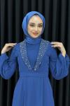 Funda Önü Taşlı Şifon Abiye Tesettür Mavi