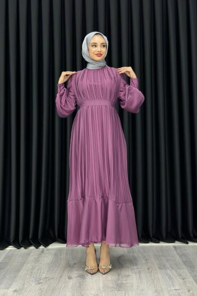 Ebru Piliseli Jan Jan Abiye Tesettür Koyu Pembe