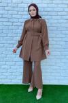 Gönül Pantolonlu Takım Tesettür Kahverengi