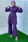 Gönül Pantolonlu Takım Tesettür Mor