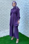 Gönül Pantolonlu Takım Tesettür Mor