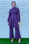 Gönül Pantolonlu Takım Tesettür Mor