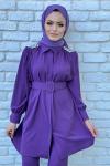 Gönül Pantolonlu Takım Tesettür Mor
