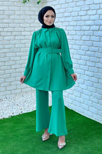 Gönül Pantolonlu Takım Tesettür Yeşil