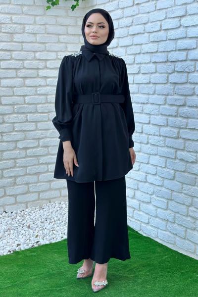 Gönül Pantolonlu Takım Tesettür Siyah