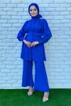 Gönül Pantolonlu Takım Tesettür Saks Mavisi