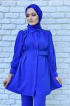 Gönül Pantolonlu Takım Tesettür Saks Mavisi
