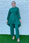 Rana Kolları Piliseli Pantolonlu Takım Tesettür Yeşil