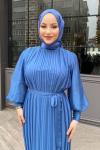 Ebru Piliseli Jan Jan Abiye Tesettür Gök Mavi