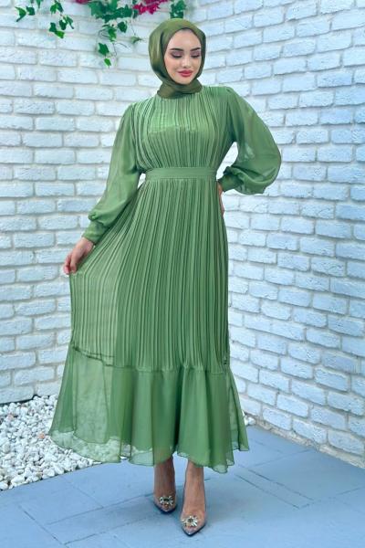 Ebru Piliseli Jan Jan Abiye Tesettür Fıstık Yeşili