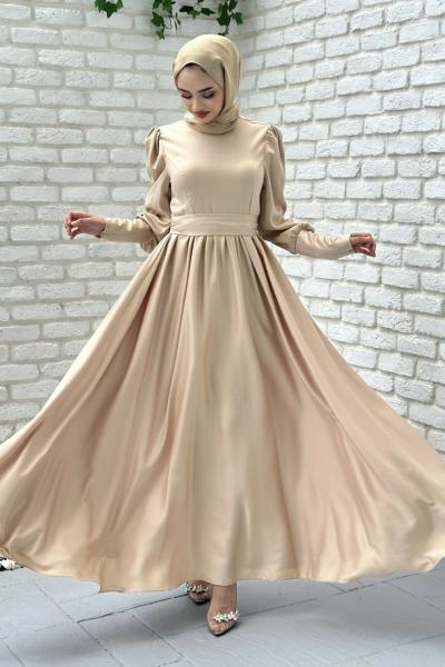 Mücella Tesettür Abiye Bej