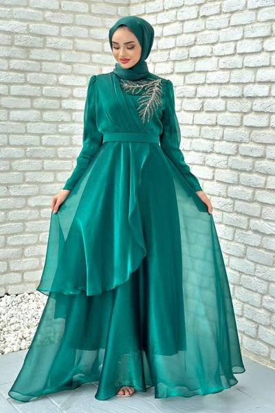 Annabel Tesettür Abiye Zümrüt