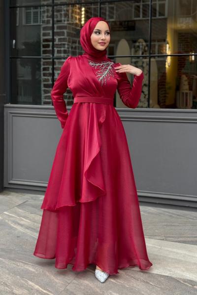 Annabel Tesettür Abiye Bordo