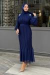 Sema Taş Detaylı Abiye Tesettür Lacivert