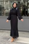 Sema Taş Detaylı Abiye Tesettür Siyah