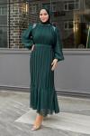 Sema Taş Detaylı Abiye Tesettür Zümrüt