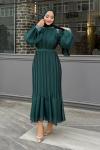 Sema Taş Detaylı Abiye Tesettür Zümrüt