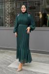 Sema Taş Detaylı Abiye Tesettür Zümrüt