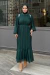 Sema Taş Detaylı Abiye Tesettür Zümrüt