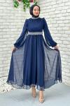 Zerda Taş Detaylı Abiye Tesettür Lacivert