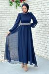Zerda Taş Detaylı Abiye Tesettür Lacivert