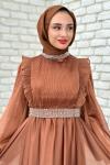Zerda Taş Detaylı Abiye Tesettür Tarçın